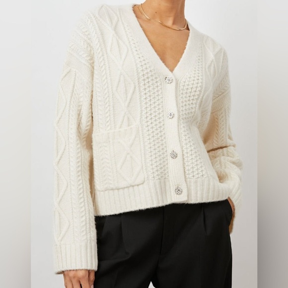 Rails Bixby Wool Cashmere Cable Knit oversized Cardigan XS Ivory Button Closure - Picture 1 of 11